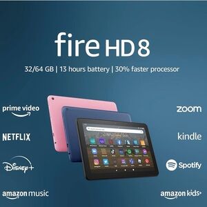 Black Amazon Fire HD 8 tablet, 8” HD Display, 64 GB